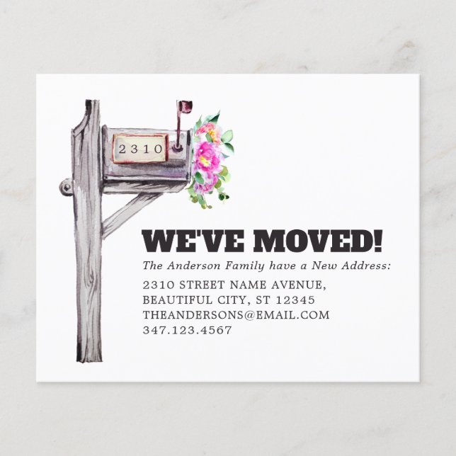 Budget Mailbox Floral Neue Zuhause Moving Ankündig (Vorderseite)