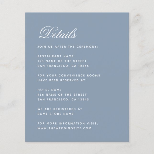 Budget Mariage Détails Carte Dusty Blue Calligraph (Devant)