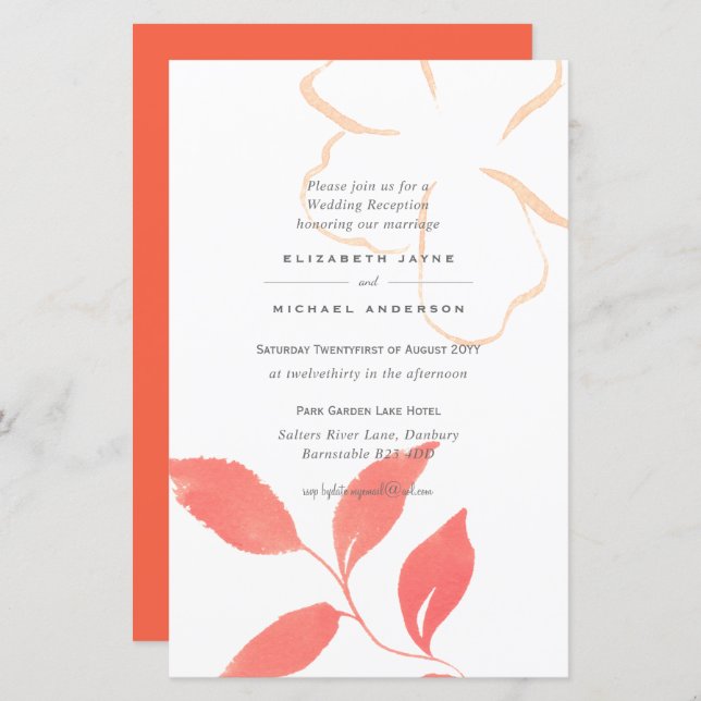 BUDGET Mariage Feuille de corail Invitation A9 (Devant / Derrière)