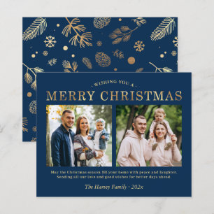 Budget Marine Blue Gold Joyeux Carte photo de Noël