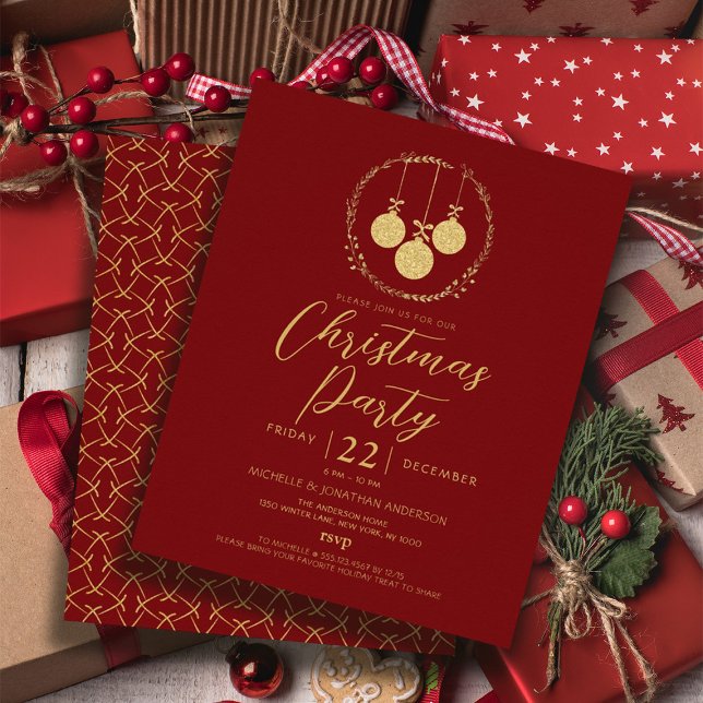 Budget Maroon Gold Glitzer Weihnachts-Einladung Flyer (Budget Maroon Gold Glitter Christmas Invitation Flyer)