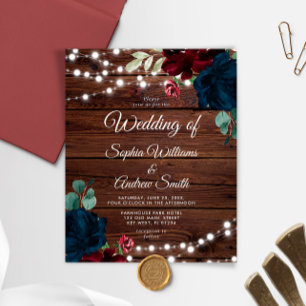 Budget Marsala & Navy Rustic Hochzeit Einladung