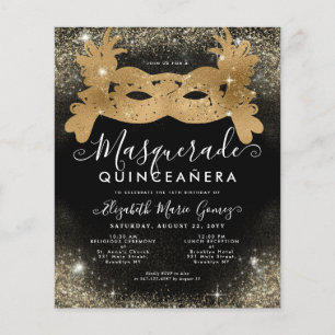 Budget Masquerade Black Gold Glitzer Quinceanera