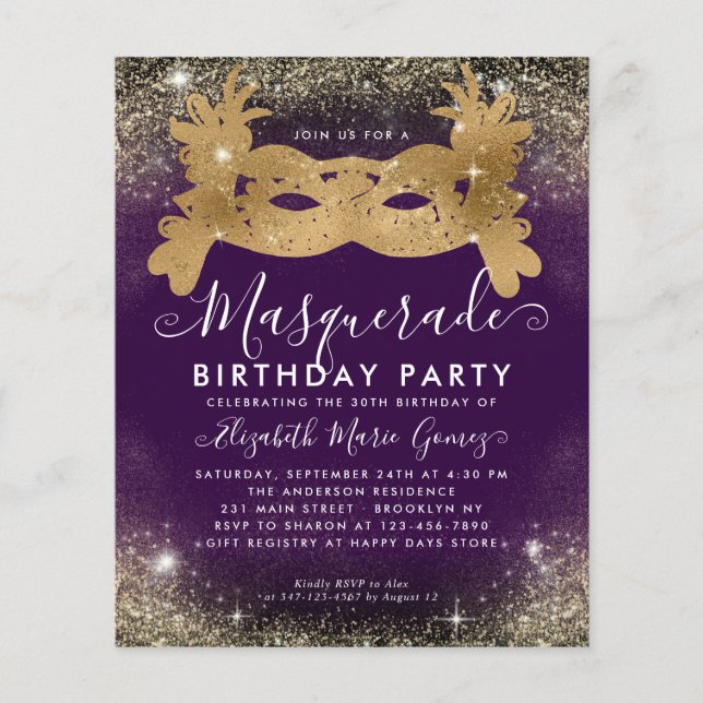 Budget Masquerade Lila Gold Glitzer Geburtstag (Vorderseite)