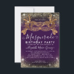Budget Masquerade Lila Gold Glitzer Geburtstag Mitteilungskarte<br><div class="desc">Modern Glam Masquerade Lila Violet Lavendel Plum Gold Glitzer Sparkle Staub Geburtstagsparty Einladung</div>