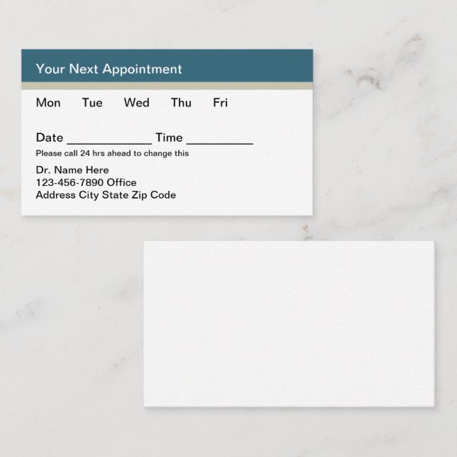 Budget Medical Appointment Cards Template Terminkarte (Vorne/Hinten)