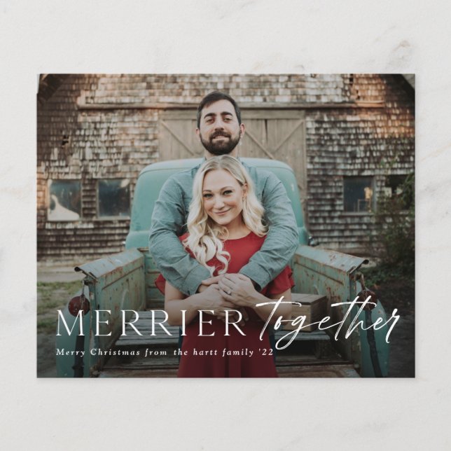 Budget Merrier Together Foto Weihnachtskarte (Vorderseite)