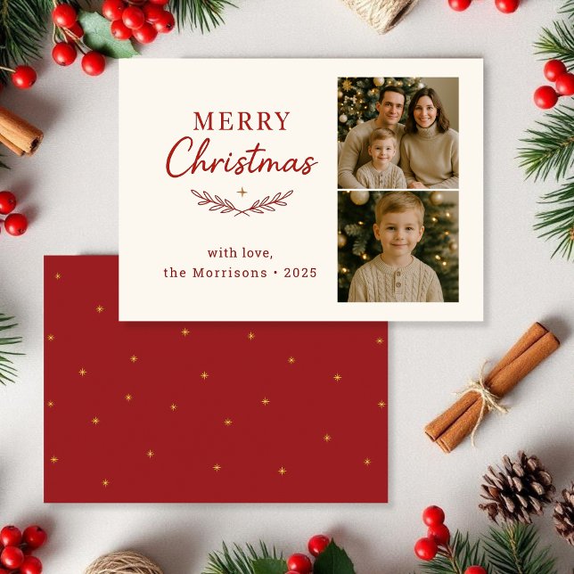 Budget Merry Christmas Photo Red Holiday Flat Card Einladung (Von Creator hochgeladen)