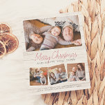 Budget Merry Christmas Rustic Wood 4 Photo Collage<br><div class="desc">Send stylish season's greetings to family and friends with these modern photo cards! This budget and rustic design features 4 of your favorite photos in a simple collage layout. One rectangular photo is showcased at the top, with three square photos in a row at the bottom. The text reads "Merry...</div>