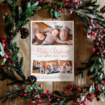 Budget Merry Christmas Rustic Wood 4 Photo Collage<br><div class="desc">Send stylish season's greetings to family and friends with these modern photo cards! This budget and rustic design features 4 of your favorite photos in a simple collage layout. One rectangular photo is showcased at the top, with three square photos in a row at the bottom. The text reads "Merry...</div>