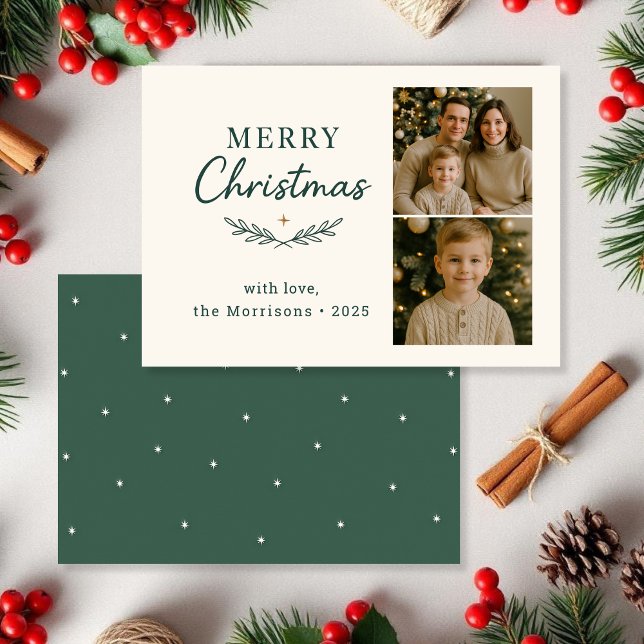Budget Merry Christmas Two Photo Holiday Flat Card Einladung (Von Creator hochgeladen)