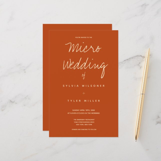 Budget Micro Wedding Burnt Orange Typografie (Vorderseite/Rückseite Beispiel)