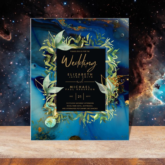 BUDGET Midnight Blue Gold Greenery Wedding Invites (Von Creator hochgeladen)