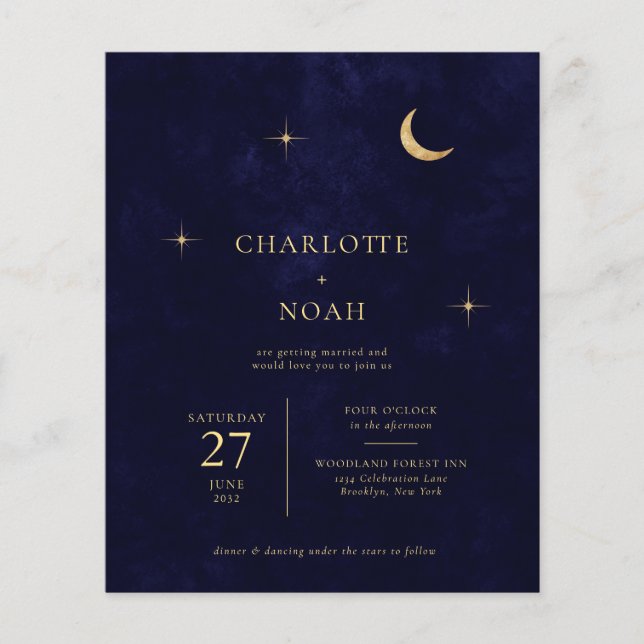 BUDGET Midnight Celestial Gold Moon Stars Hochzeit (Vorderseite)