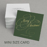 Budget MINI SIZE Frohe Weihnachten Gold-Skript Mitteilungskarte<br><div class="desc">Elegante Imitate Gold-Skript einfachen Text und Signatur personalisiert grün nicht-Foto Urlaub BUDGET Quadrat MINI SIZED Note Karte mit Umschlägen.</div>