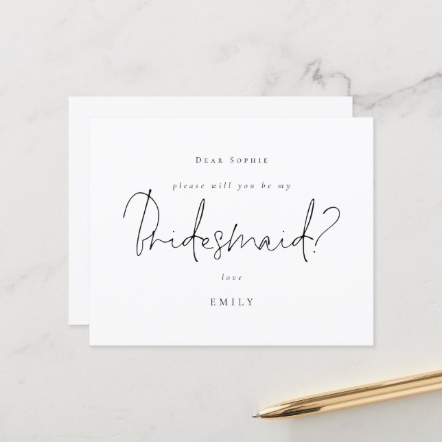 Budget Minimal Black Script Bridesmaid Anfrage (Vorderseite/Rückseite Beispiel)