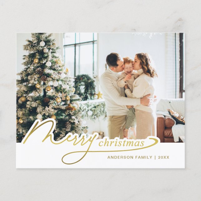 BUDGET Minimal Elegant Gold Frohe Weihnachten Foto (Vorderseite)