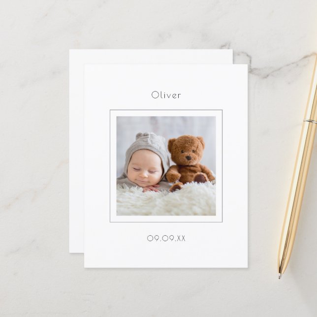 Budget Minimal Foto Baby Boy Geburtsankündigung (Vorderseite/Rückseite Beispiel)