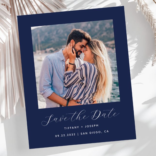 Budget Minimal Foto Navy Blue Save the Date (Von Creator hochgeladen)