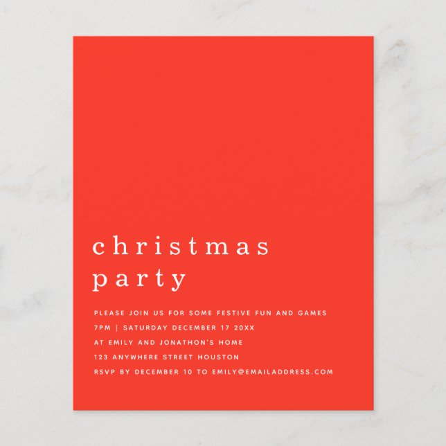 Budget Minimal Red White Christmas Party Einladung (Vorderseite)