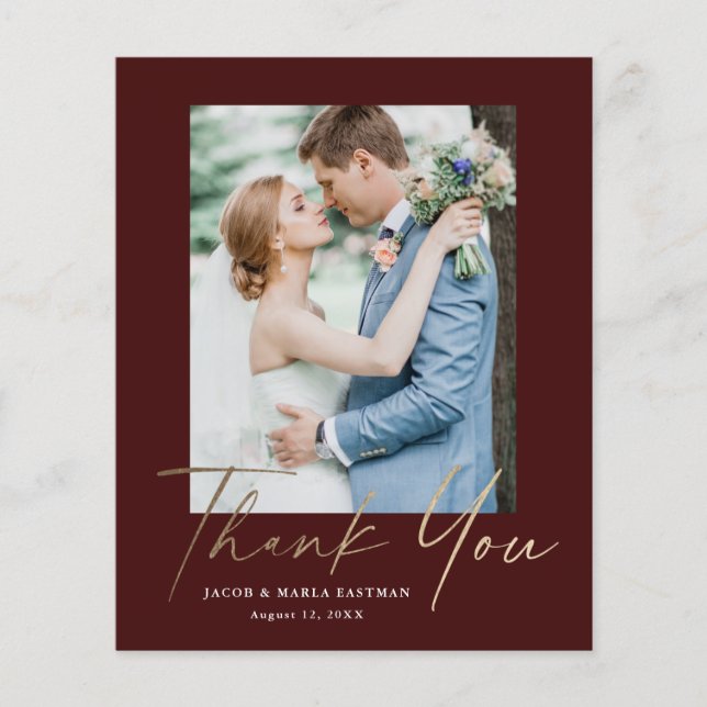 Budget Minimal Script Foto Hochzeit Danke Karte (Vorderseite)
