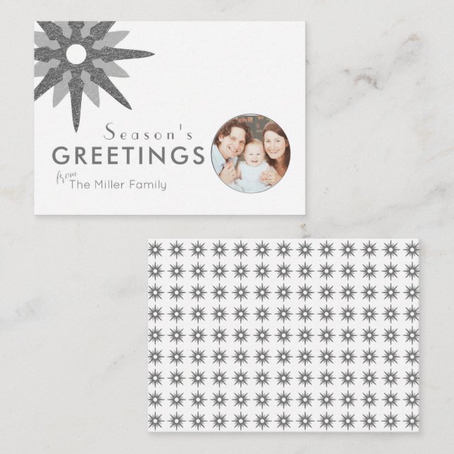 Budget Minimal Silver Snowflake Familienunternehme Mitteilungskarte (Vorne/Hinten)