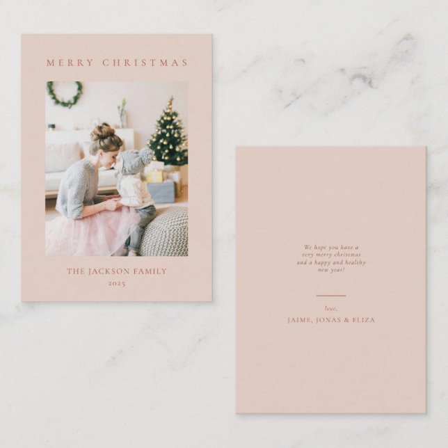 BUDGET Minimal Warm Reddish Merry Christmas Photo Mitteilungskarte (Vorne/Hinten)