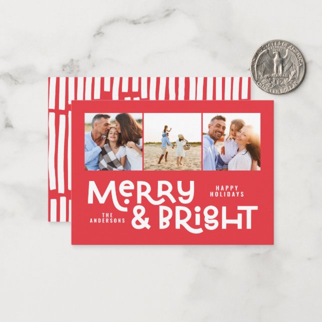 Budget minimale Typografie 3 Foto Weihnachten Mitteilungskarte (Vorderseite/Rückseite Beispiel)
