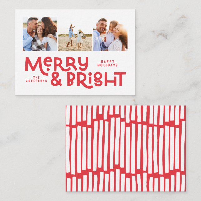 Budget minimale Typografie 3 Foto Weihnachtsspass Mitteilungskarte (Vorne/Hinten)