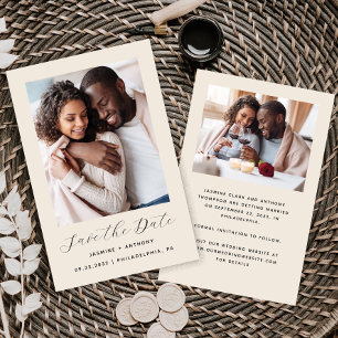 Budget-Minimalist 2-Foto-Beige Save-the-Date-Karte