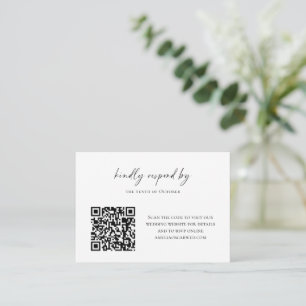 Budget-Minimalist Schwarz-Weiß-Script RSVP QR-Code Mitteilungskarte