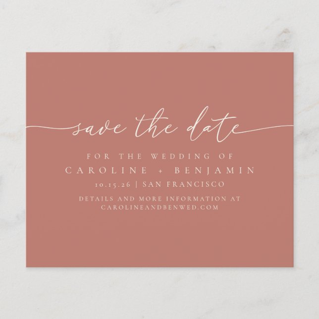 Budget-Minimalist Terrakotta-Script Save-the-Date- (Vorderseite)