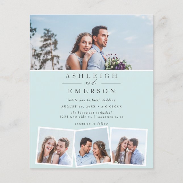 Budget Minimalistisch Blue Foto Collage Wedding (Vorderseite)