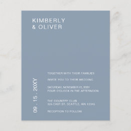 Budget Minimalistisch Dusty Blue Wedding Einladung