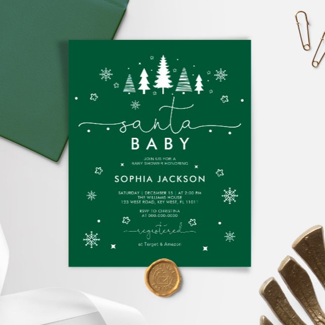 Budget Minimalistisch Green Santa Baby Einladung (Von Creator hochgeladen)