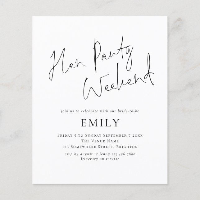 Budget Minimalistisch Hen Party Itinerary Weekend (Vorderseite)