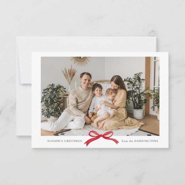 BUDGET Minimalistisch Red Bow Foto Ferienkarte Mitteilungskarte (Vorderseite)