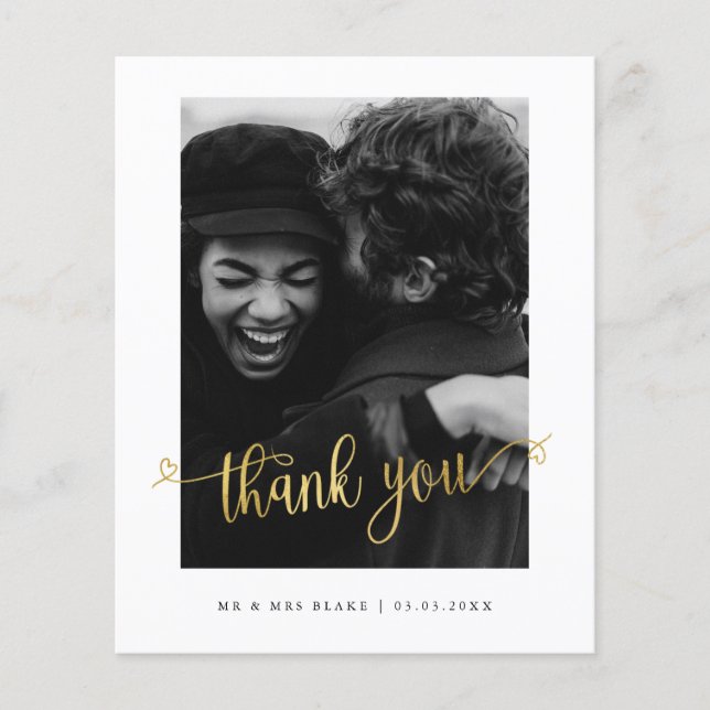 Budget Minimalistische Hochzeit Foto Danke Postcar Flyer (Vorne)