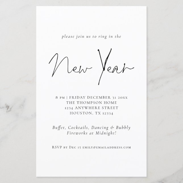 Budget Minimalistische Silvester Party Einladung (Vorderseite)