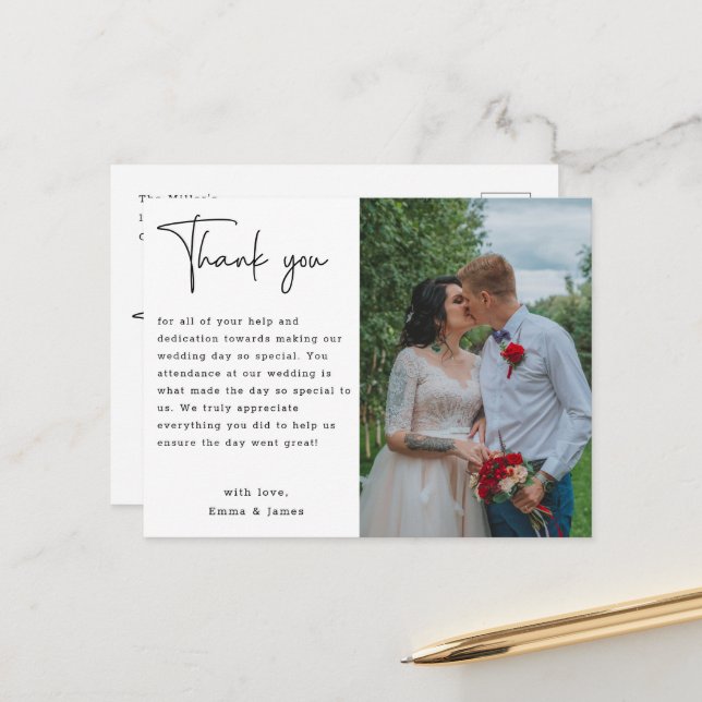Budget Minimalistisches Foto Hochzeit Dankeschön Postkarte (Vorderseite/Rückseite Beispiel)
