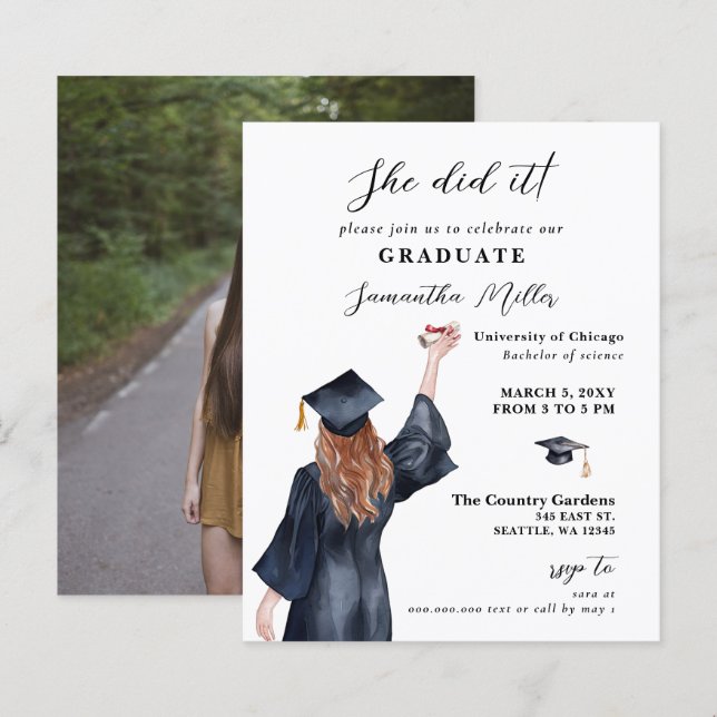 Budget Minimalistisches Foto Sie tat es Abschluss (Vorne/Hinten)