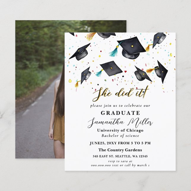 Budget Minimalistisches Foto Sie tat es Abschluss (Vorne/Hinten)