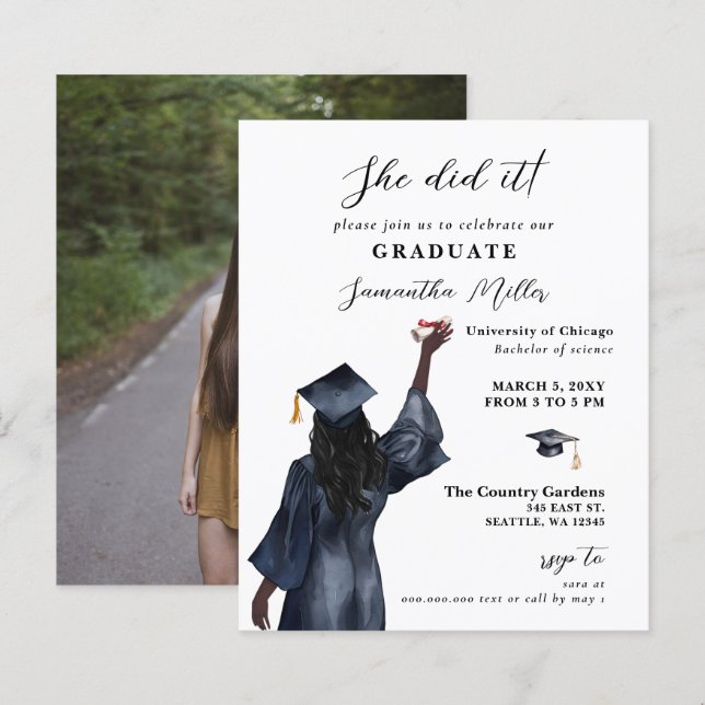 Budget Minimalistisches Foto Sie tat es Abschluss (Vorne/Hinten)