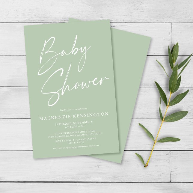 Budget Minze Green Simple Script Baby Shower FLYER (Von Creator hochgeladen)