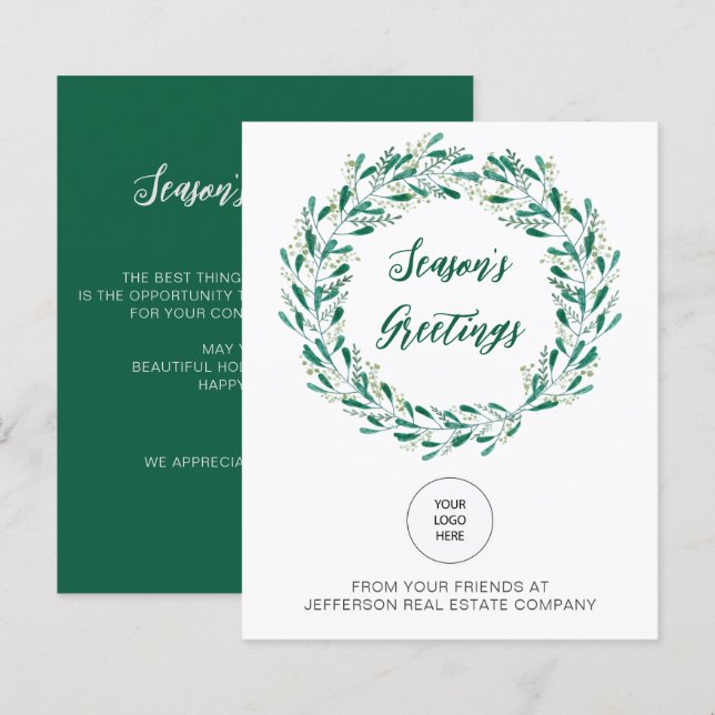 Budget Mistletoo Wreath Logo Business-Urlaubskarte (Vorne/Hinten)