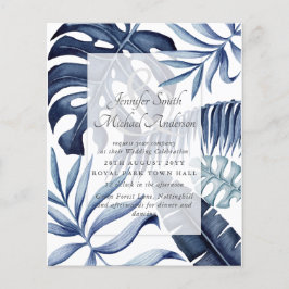 Budget Mitternacht Blue Blätter Hochzeitseinladung