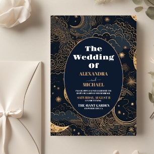 Budget Mitternacht Blue Gold Celestial Wedding Flyer