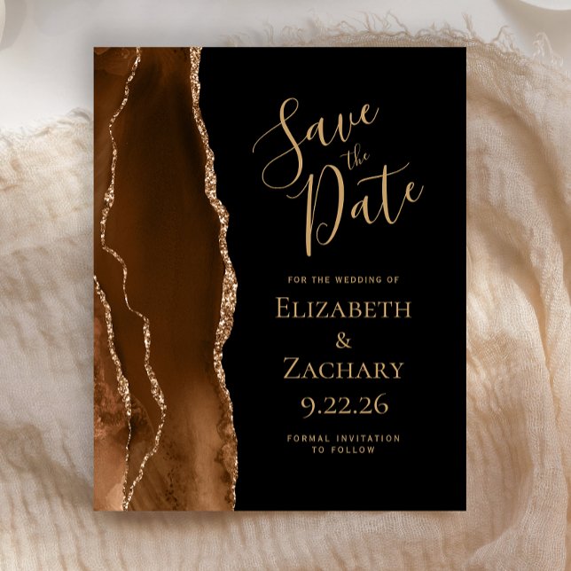 Budget Mocha Brown Gold Agate Black Save the Date (Von Creator hochgeladen)
