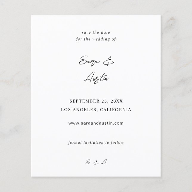 Budget MOD Calligraphy Save the Date Flyer (Vorne)