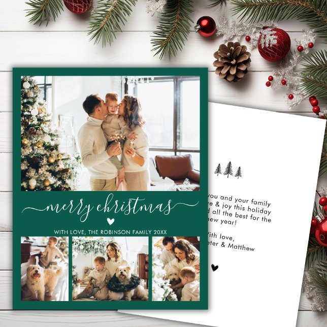 Budget Modern 4 Foto Collage Grüne Weihnachtskarte (Von Creator hochgeladen)